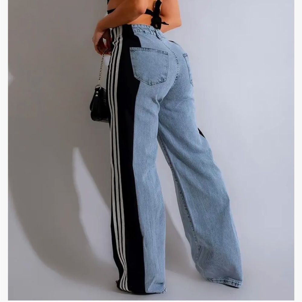 Half Jean Half Track Sweat Pants Patchwork - image 2